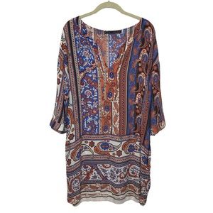 Zara Basic Paisley Print Boho Tunic Dress Large